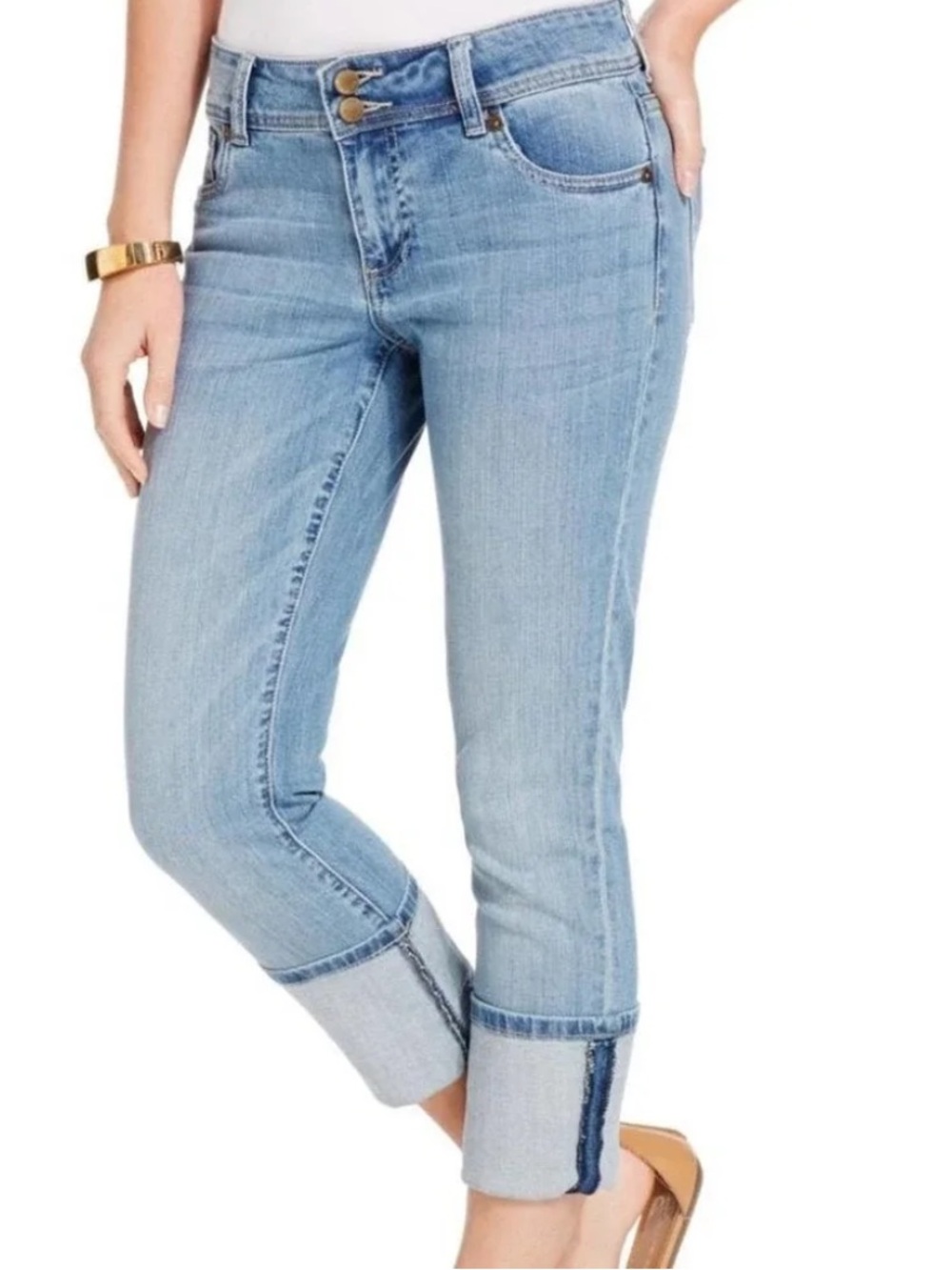 Kut from the Kloth Straight Mid Rise Cropped Roll-Cuff Light Wash Jeans Sz 8
